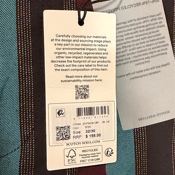 Scotch & Soda Violet Glitter Striped Flare Pants, sz 32x30 - Picture 9 of 16